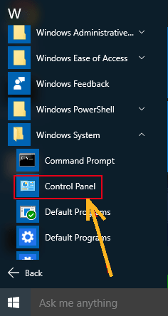 open control panel windows 10