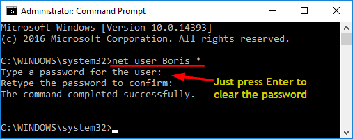 remove password command prompt windows 10