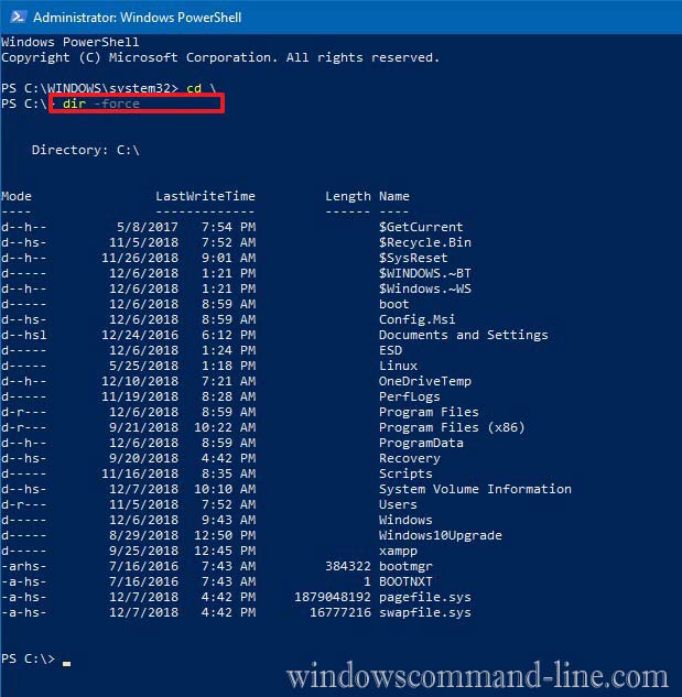 Show Hidden Files and Folders Windows 10 Using PowerShell