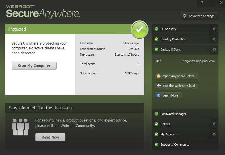 Webroot SecureAnywhere Antivirus Free for 180 days