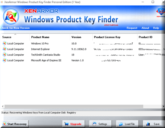Product Key Finder for Windows 10 License Free from XenArmor