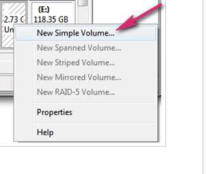 Select the New Simple Volume